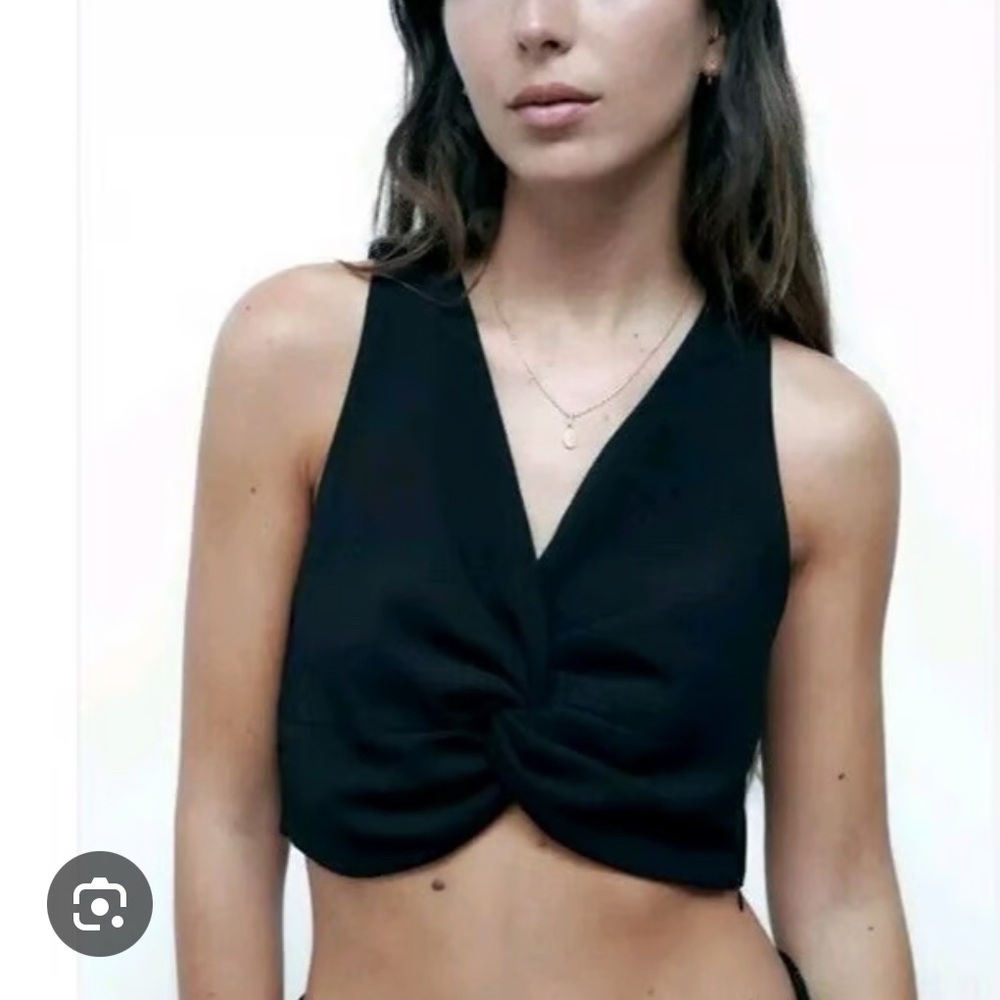 Zara Black Knotted Crop Top 2597/187